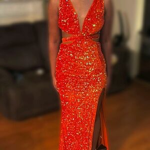 Orange Sequins Gown